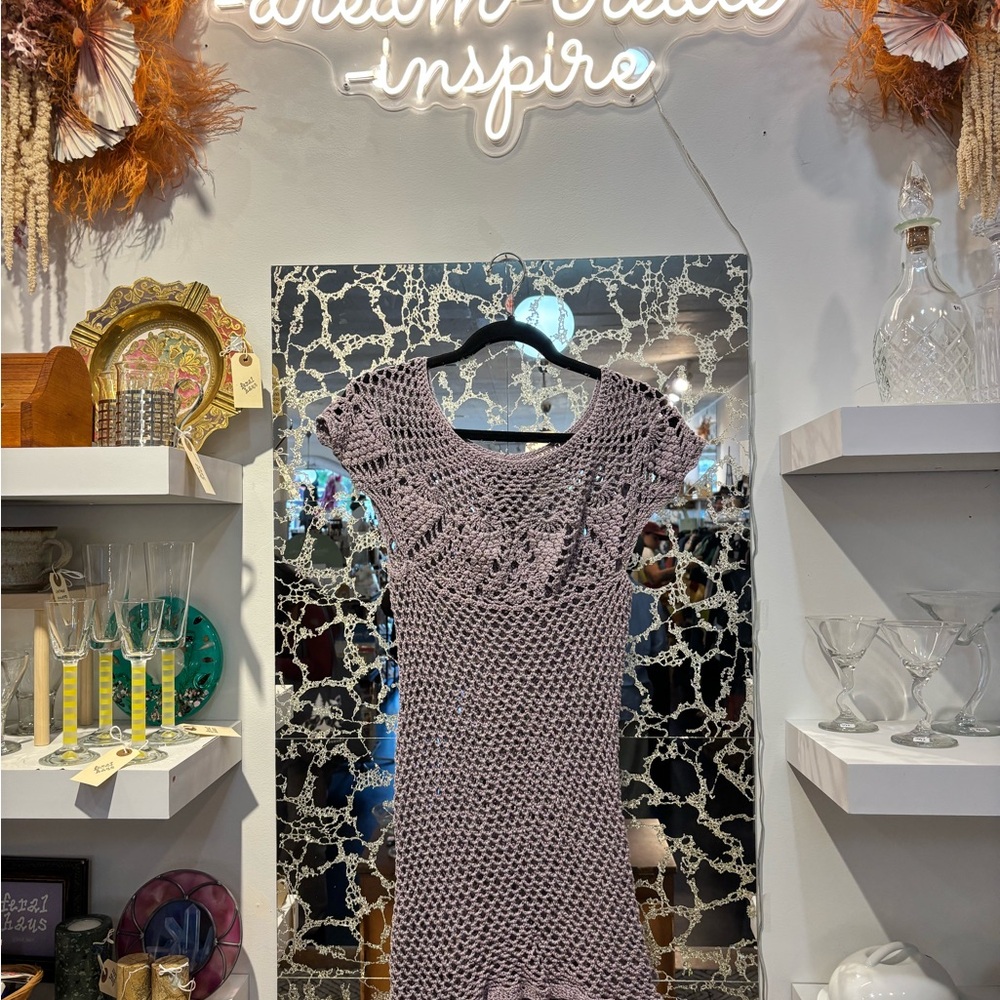 Source Unknown Purple Crochet Dress